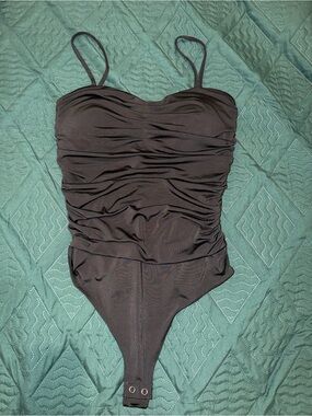 Black Ruched One-Piece Bodysuit